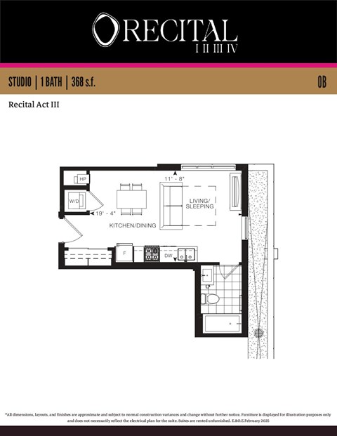 A floor plan for a studio apartment by Orecital.